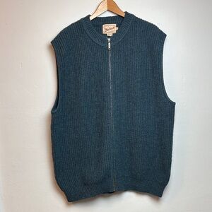 VTG Woolrich Men’s XL Dark Pine Wool Blend Full Zip Sweater Vest Fisherman
